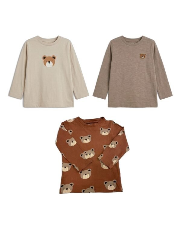 Set 3 tričiek NEXT dlhý rukáv s motívom medvedíka Unisex 2-3 roky